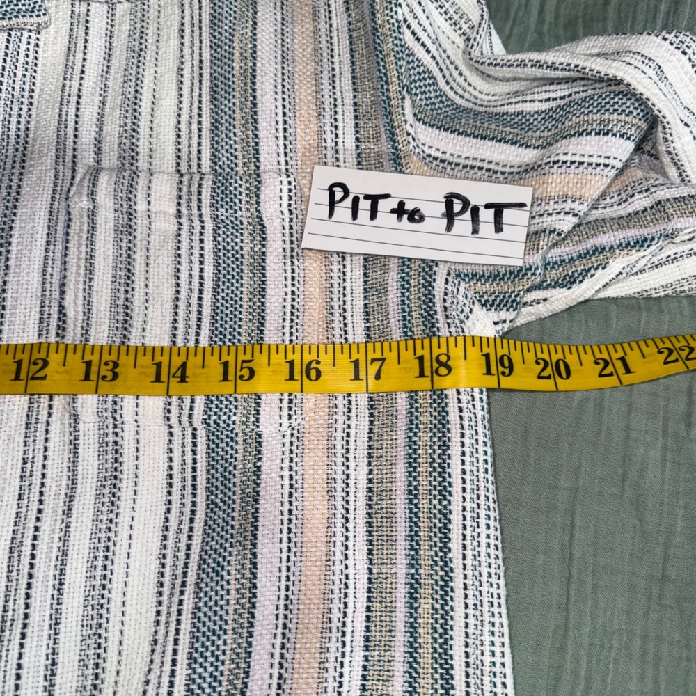 Woven Button Up Camp Shirt Women M Striped Short Sleeve Cotton Coastal Beach - Picture 8 of 9